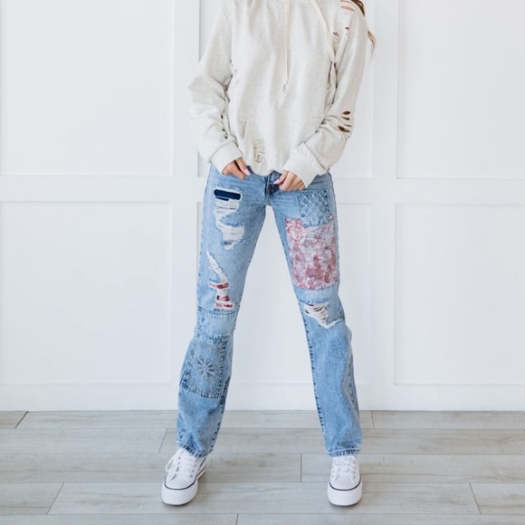 KanCan Womens Patchwork Boyfriend Jean - Picture 4 of 6